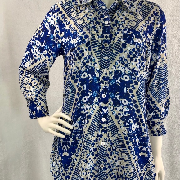 CABI WOMENS MULTICOLORED BUTTON FRONT BLOUSE S - Picture 2 of 12